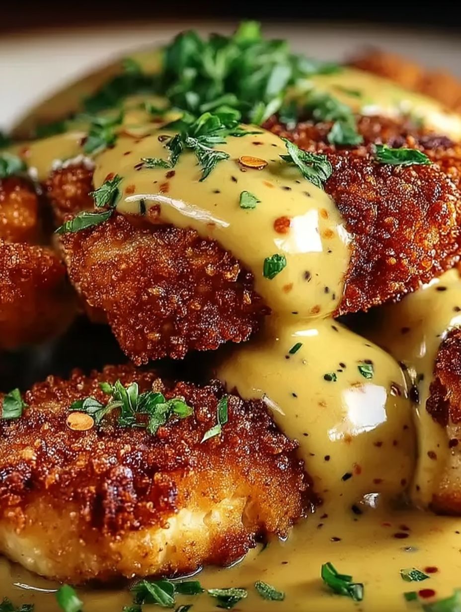 Pretzel Chicken with Mustard-Cheddar Sauce image 2